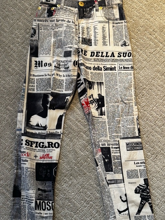 Moschino Denim - RARE!  Vintage Moschino Black and White Newspaper Print Jeans.